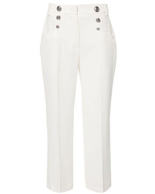 Liu Jo White Tailored Mid-Rise Pants With Buttons
