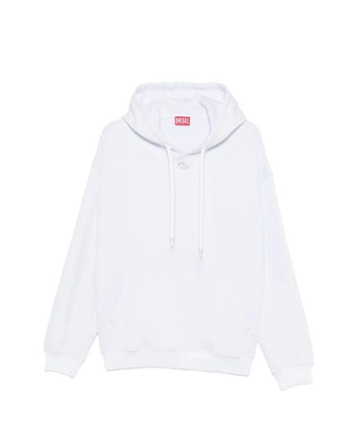DIESEL White Logo-Plaque Drawstring Hoodie for men