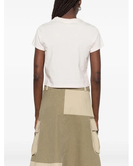 Maison Kitsuné White Embroidered Cropped T-Shirt