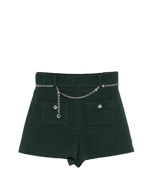 Maje Green Chain-Belt Shorts