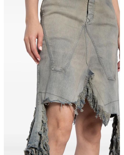 Rick Owens Gray Distressed Denim Skirt