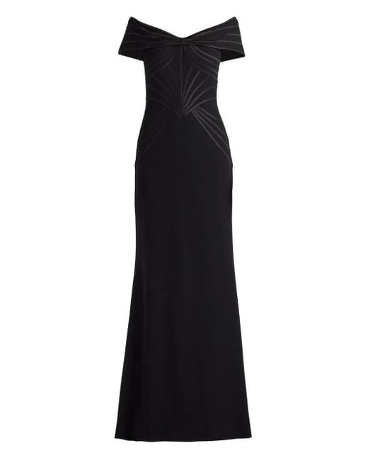 Tadashi Shoji Black Off-Shoulder Panelled Gown
