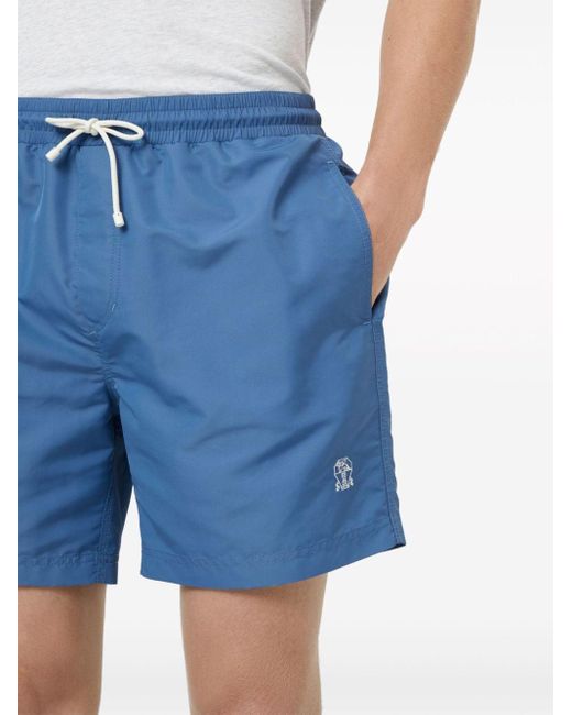Brunello Cucinelli Blue Logo-embroidered Swim Shorts for men