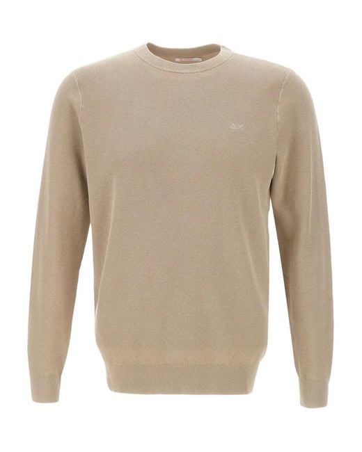Sun 68 White Ribbed Crew-Neck Jumper for men