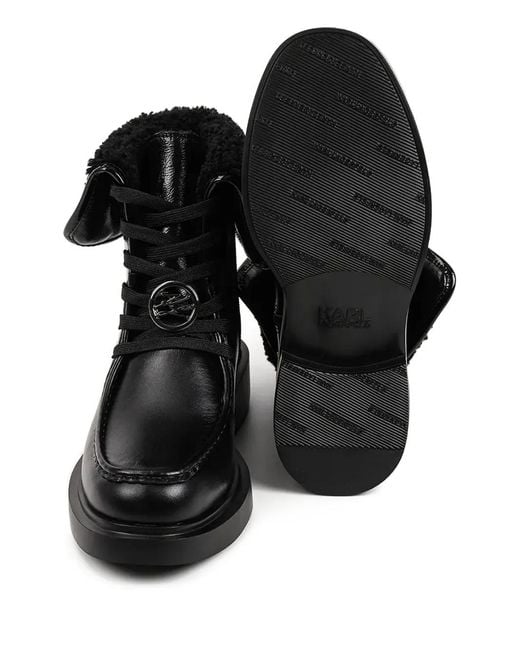 Karl Lagerfeld Black Macie Faux-Shearling Logo Boots