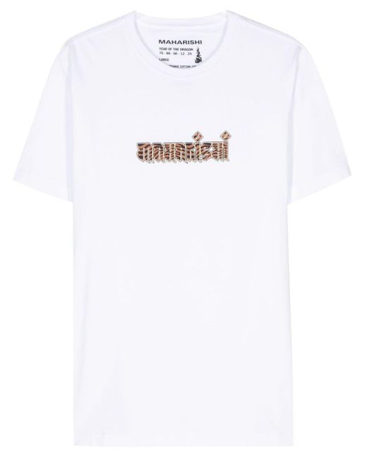 Maharishi White Tiger Fur Calligraphy Cotton T-shirt for men