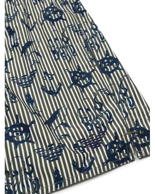 Emporio Armani Gray Logo-print Striped Swim Shorts for men