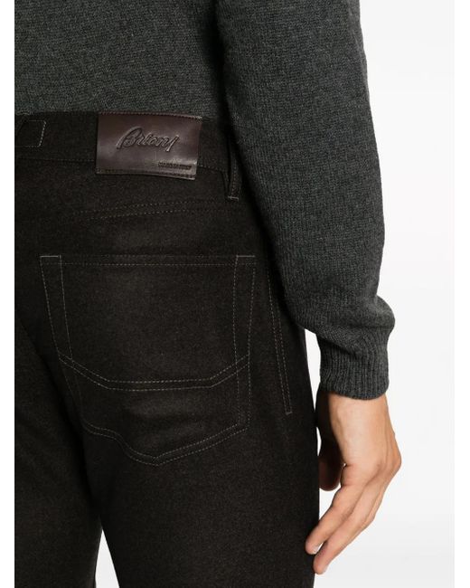 Brioni Black Low-Rise Slim-Fit Tapered Trousers for men
