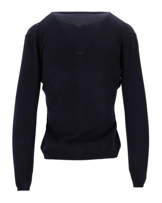 LA ROSE Blue Diamond-Pattern Cardigan