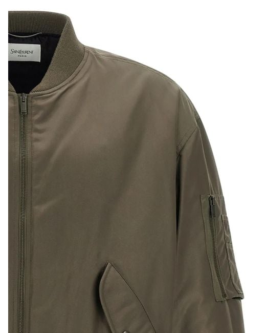 Saint Laurent Green Ribbed-Cuff Bomber Jacket for men