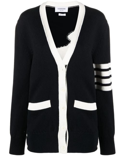 Thom Browne Black 4bar Cotton Cardigan