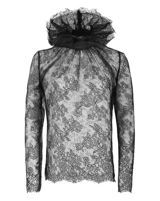 Alexander McQueen Gray Ruffled-Collar Lace Blouse