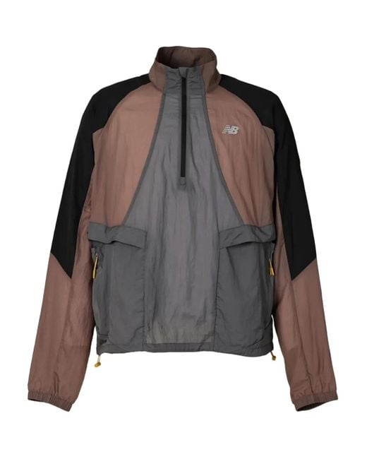 New Balance Gray Colour-Blocked Half-Zip Windbreaker for men