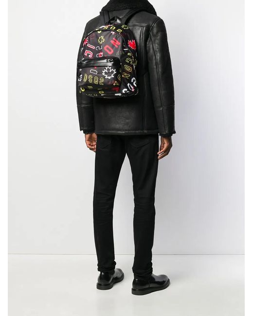 DSquared² Red Icon Print Backpack for men