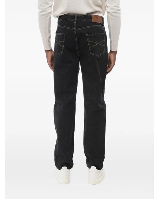 Brunello Cucinelli Black Logo-Patch Straight Jeans for men