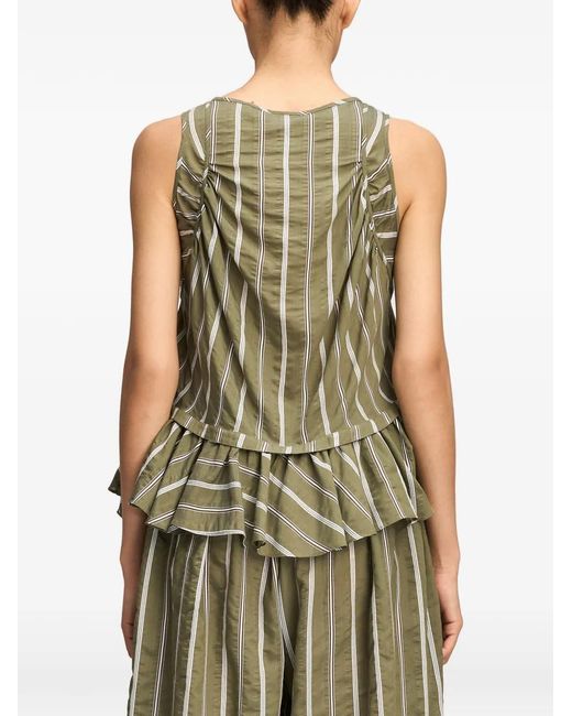 Cinq À Sept Green Azura Ruffled Striped Top