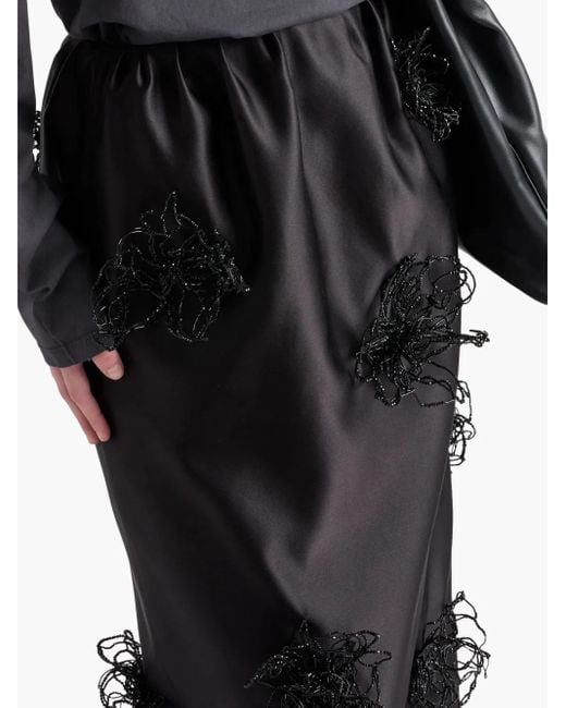 Prada Black Embroidered Satin Maxi Skirt