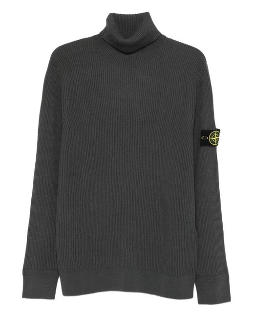 Stone Island Black Ribbed Knit Turtleneck Sweater With Compass Logo for men