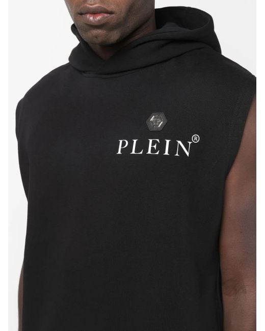 Philipp Plein Black Hexagon Logo-Print Hoodie for men