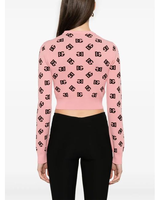 Dolce & Gabbana Pink Crop Sweater With All-Over Printed Dg Logo