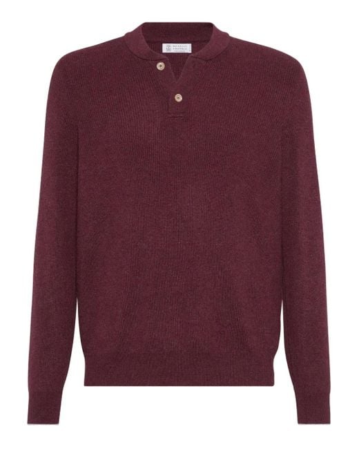 Brunello Cucinelli Gerippter Henley-Pullover in Purple für Herren