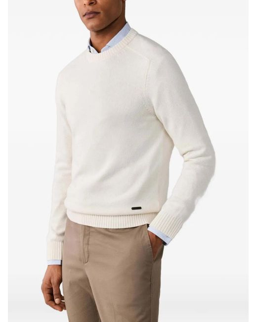 Hackett White Saddle Crew Cotton Sweater for men