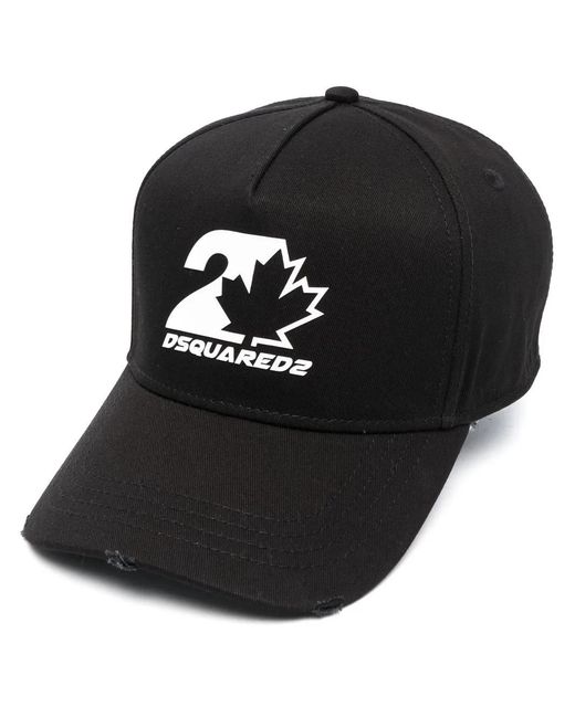 DSquared² Black Appliqué-Patch Slogan-Embroidered Cap for men