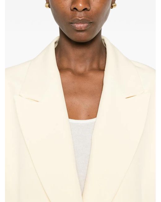 Carla G Natural Peak-Lapel Flap-Pocket Blazer