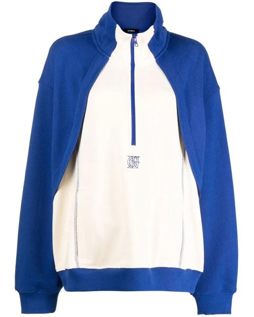Goen.J Blue Contrast-Paneled Half-Zip Sweatshirt