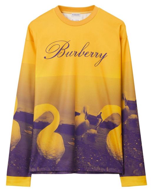 Burberry Yellow Swan-print Cotton Sweatshirt for men