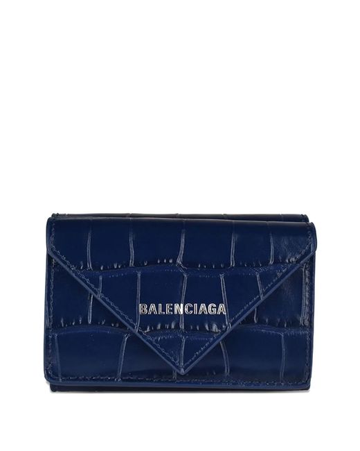 Balenciaga Blue Crocodile-Effect Logo Paper Wallet