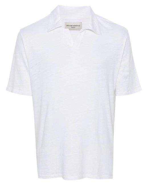 Officine Generale White Slub Linen Polo Shirt for men