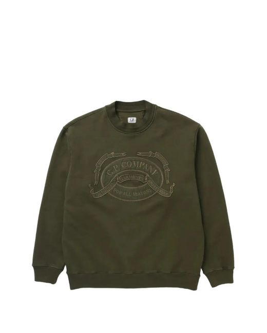 C P Company Green Embroidered-Logo Sweater for men