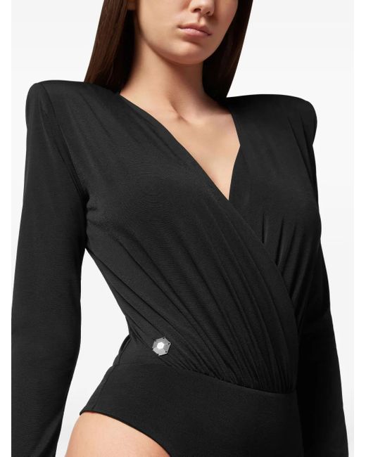 Philipp Plein Black Padded-Shoulder Bodysuit
