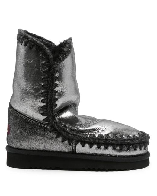 Mou Black Eskimo 18 Crochet-Trim Metallic-Leather Boots