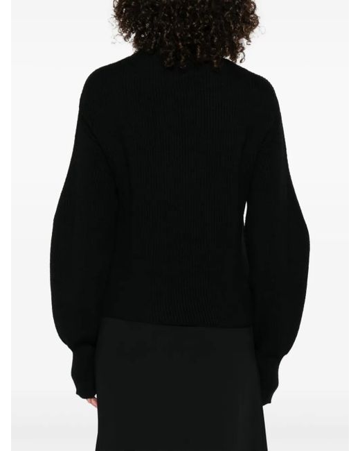 P.A.R.O.S.H. Black Ribbed Balloon-Sleeve Sweater