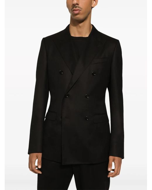 Dolce & Gabbana Black Double-Breasted Virgin-Wool Blazer for men