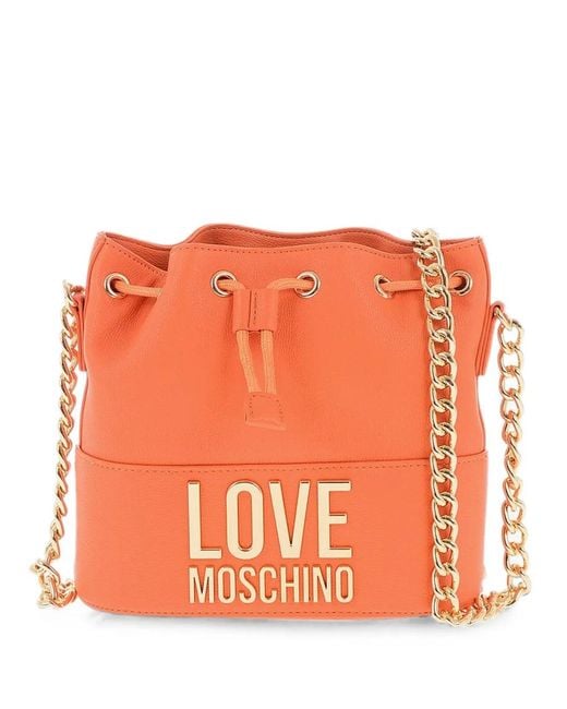 Moschino Orange Chain-Strap Bucket Bag