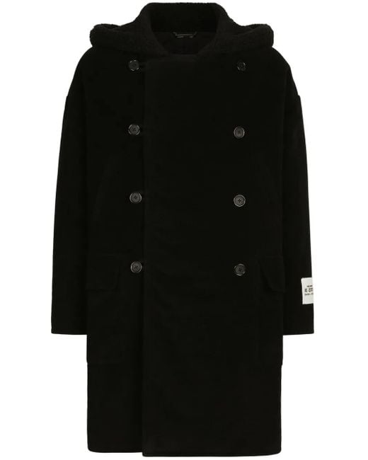 Dolce & Gabbana Black Fustian Coat With Shearling Hood for men