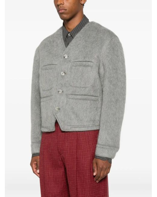 KENZO Gray Collarless Jacket for men