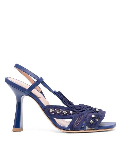 Alberta Ferretti Blue 100Mm Stud-Embellished Sandals