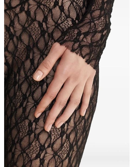 2310 STUDIO Black Lace-Pattern Long-Sleeve Jumpsuit