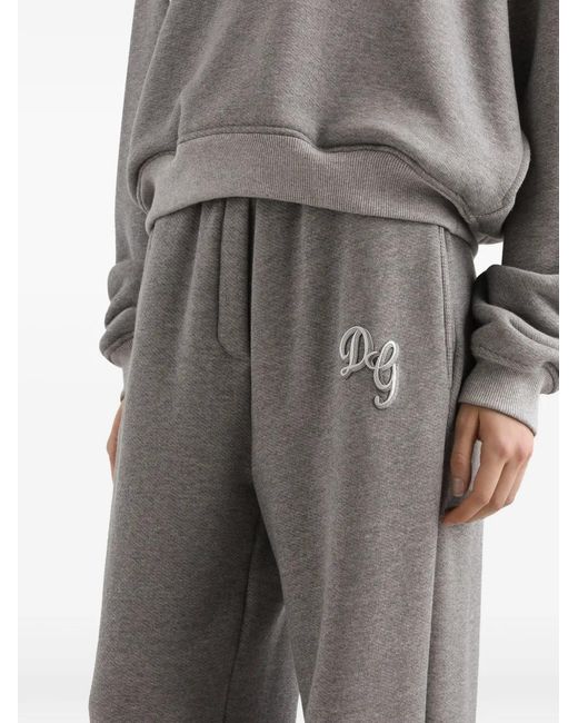 Dolce & Gabbana Gray Fleece Trousers With Patch Embroidery