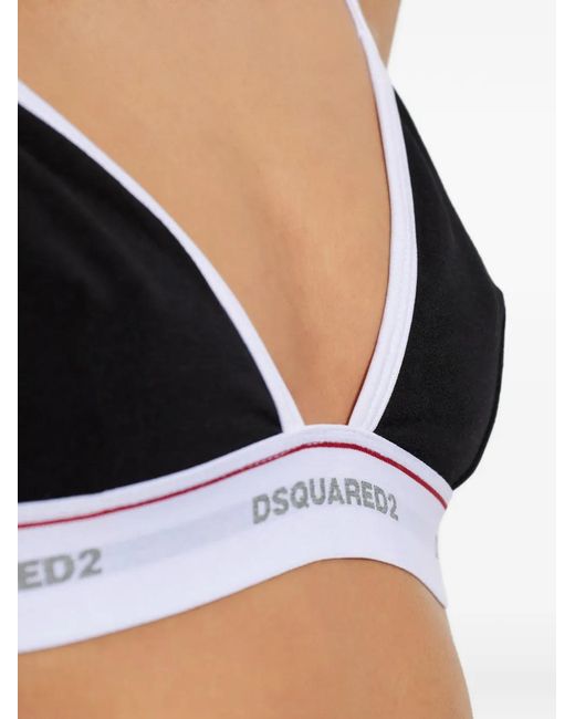 DSquared² Black Logo-Tape Triangle Bra