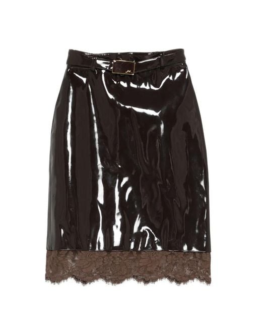 ROWEN ROSE Black Belted Lace-Detail Midi Skirt