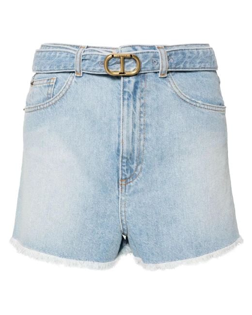 Twinset Blue Belted Denim Shorts