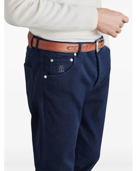 Brunello Cucinelli Blue Logo-Embroidered Jeans for men