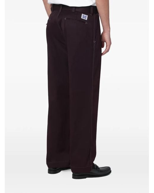 Needles Blue Cotton-Blend Trousers for men