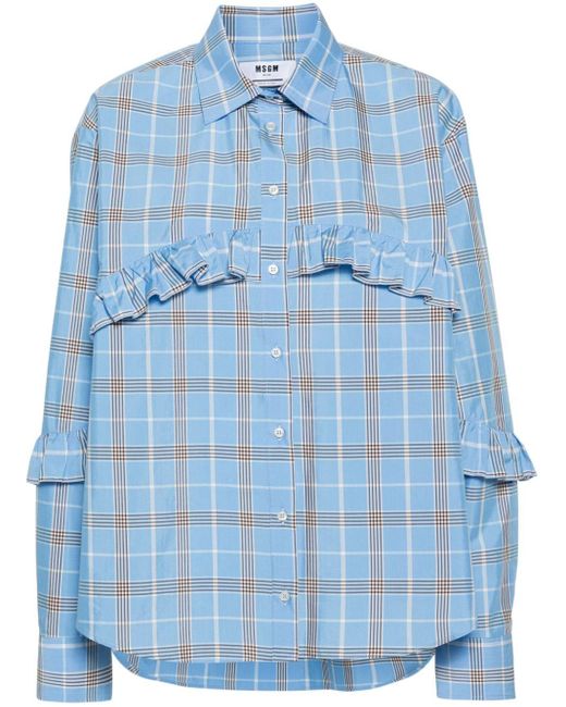 MSGM Blue Ruffle-detail Shirt
