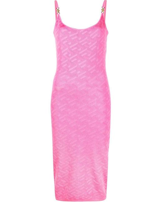 Versace La Greca Jacquard Pencil Dress in Pink | Lyst
